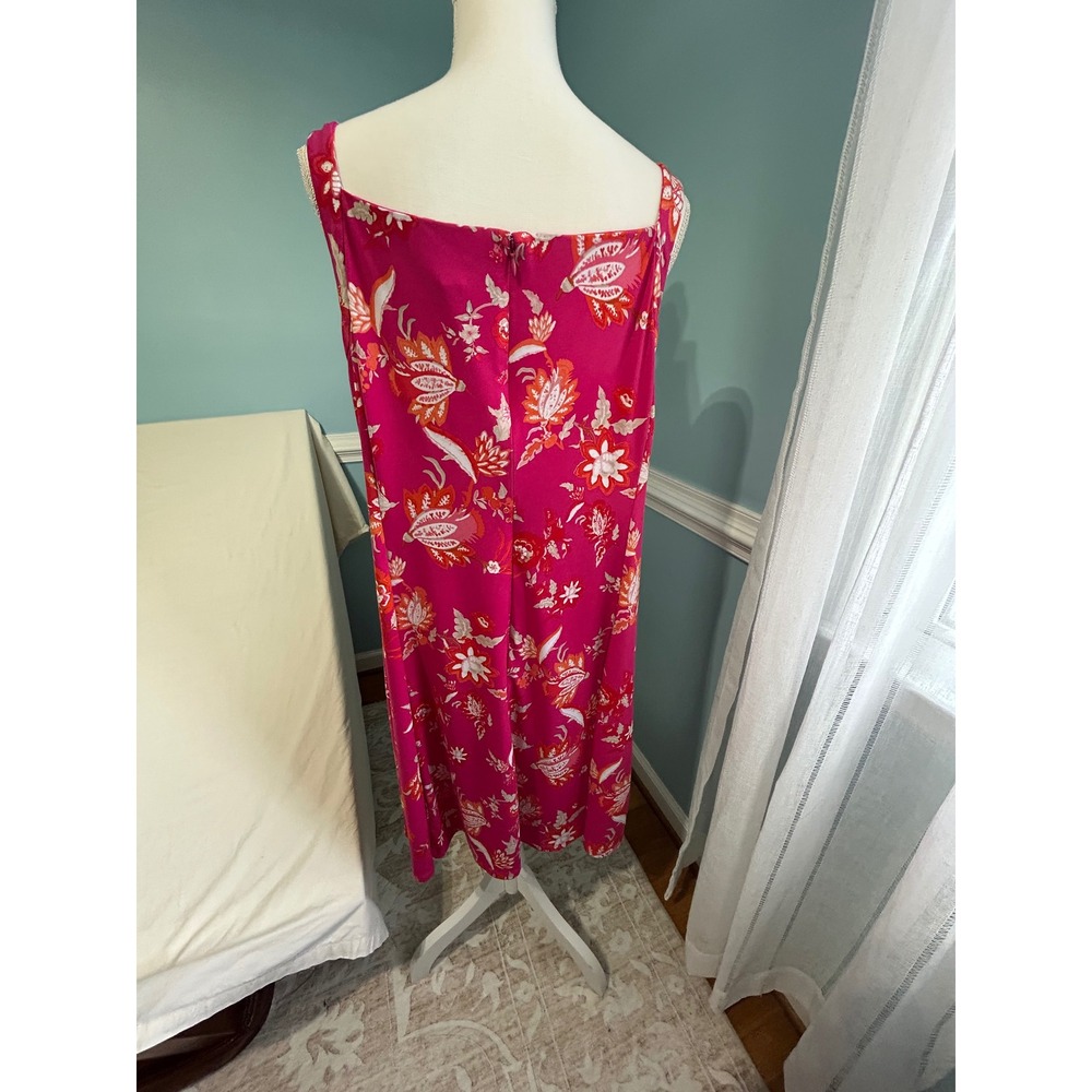 Chaps Pink Floral Sleeveless Sheath Dress Size 16 Square Neck Knee Length - Picture 4 of 5
